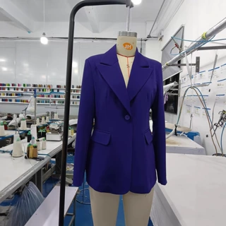 新款秋冬季高级优雅职场白领重工手工钉扣紫色西装女士外套DC-112