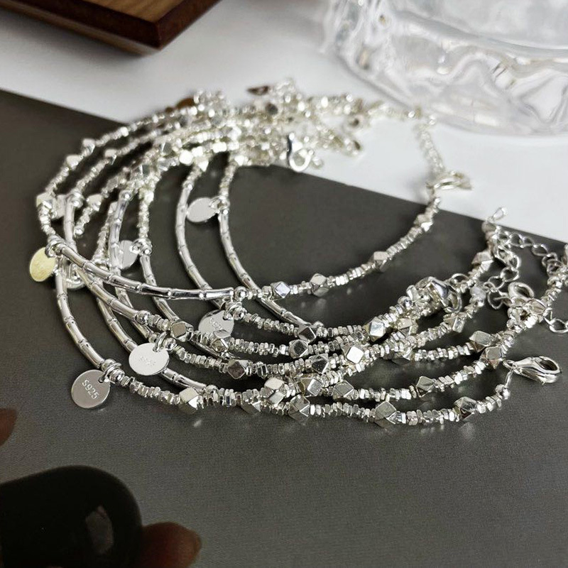 Yamamoto Silver S925 Silver Japanese and Korean Minimalist Shattered Silver Bamboo Tube Bracelet Women's ins Cold Style Small Round Brand Bracelet