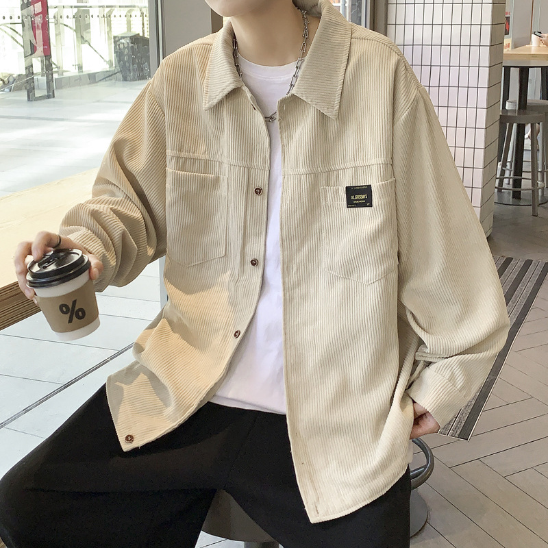 Chaqueta de camisa de pana para hombres, primavera y otoño, nueva marca de moda, estilo de Hong Kong, camisa de manga larga suelta y guapa, ropa para niños