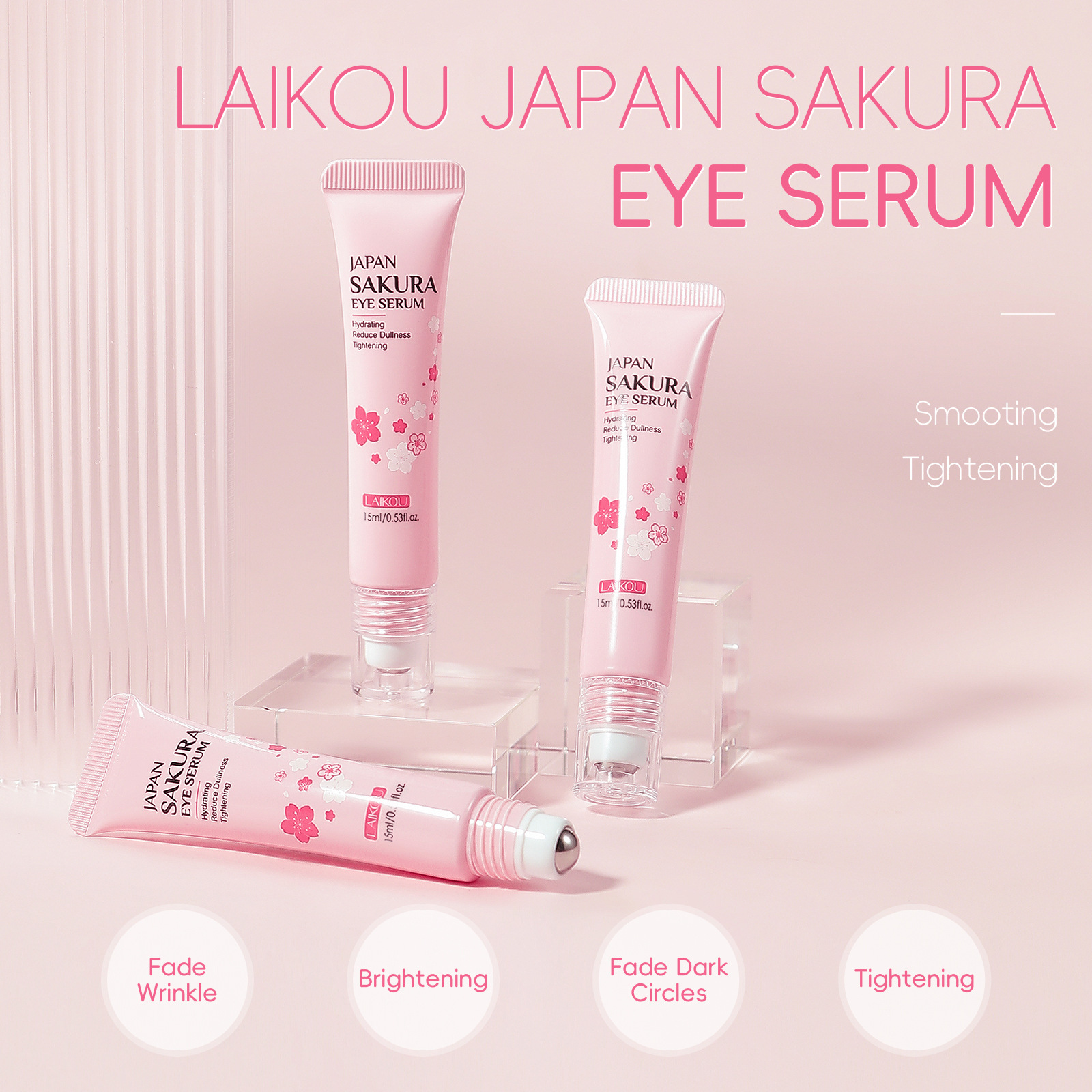 LAIKOU Cherry Blossom Eye Serum 15ml Roll-on Massage Eye Care Cream Moisturizing and Hydrating Skin Care Product Item Picture