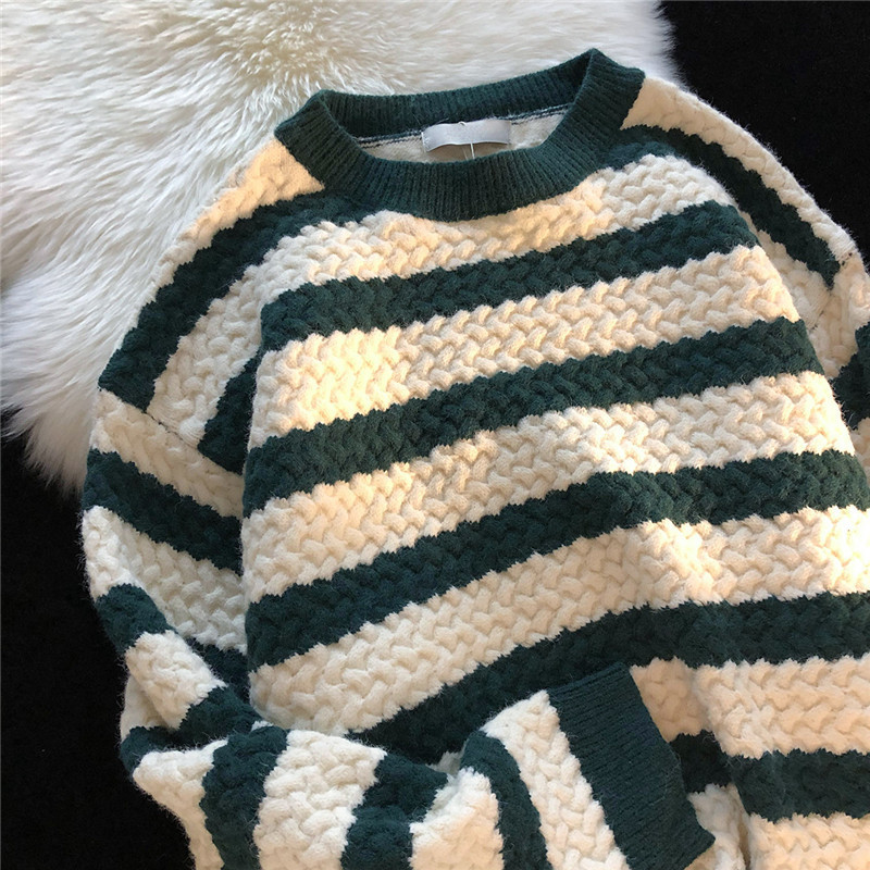 chubby girl Striped Twist Sweater Coat Women's Autumn and Winter New Loose Design Niche Thickened Sweater Top chubby girl Striped Twist Sweater Coat Women's Autumn and Winter New Loose Design Niche Thickened Sweater Top