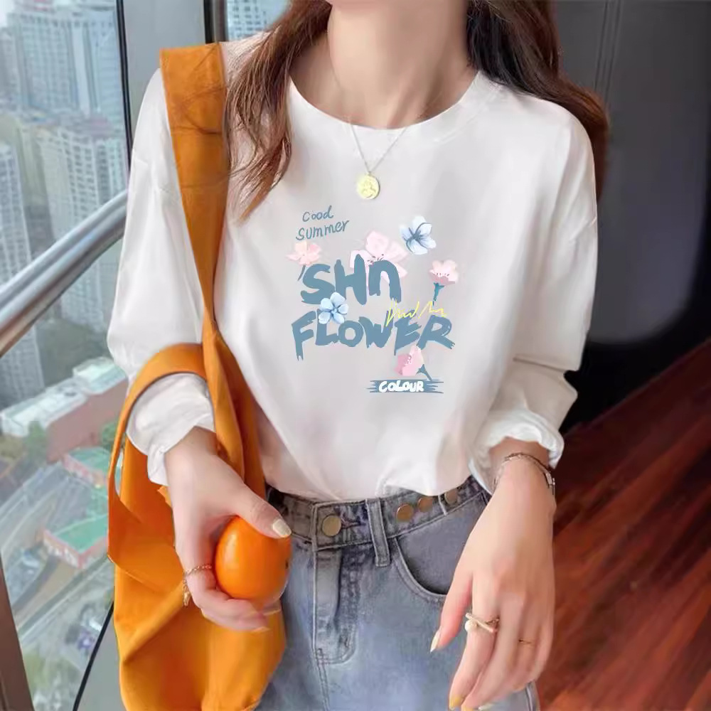 Camisa de fondo de algodón puro Camiseta blanca de manga larga Ropa de mujer Primavera y otoño 2024 Nueva versión coreana Camiseta suelta Camiseta Source Factory