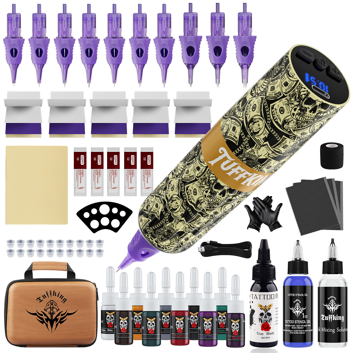 Principiantes punk estilo inalámbrico máquina de tatuaje conjunto completo de herramientas transfronterizas bolígrafo pegado equipo de tatuaje de aguja integral