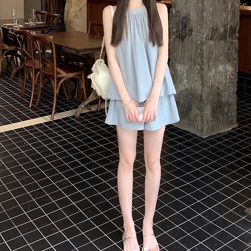 Summer 2025 Fashion Versatile Relaxed Casual Set - Full Score Loose Sleeveless Top + Shorts Two-Piece Set