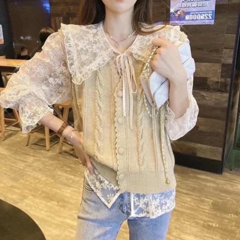 2023 a principios de otoño nuevo top pequeño cardigan de punto de las mujeres suéter chaleco sin mangas corto color sólido todo a juego image 5