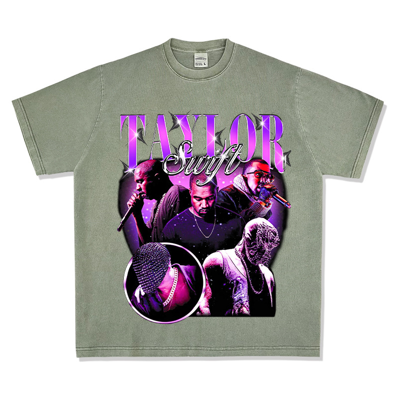 Retro KANYE WEST Spoof KANYE taylor Camiseta de manga corta suelta de algodón pesado