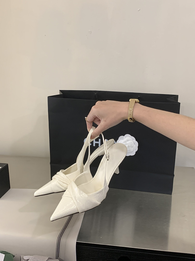 Gentle Design! Creamy White Pointed-toe Ruched High-heeled For Women, 2026 Spring Backless Single Shoes_vogvips.com