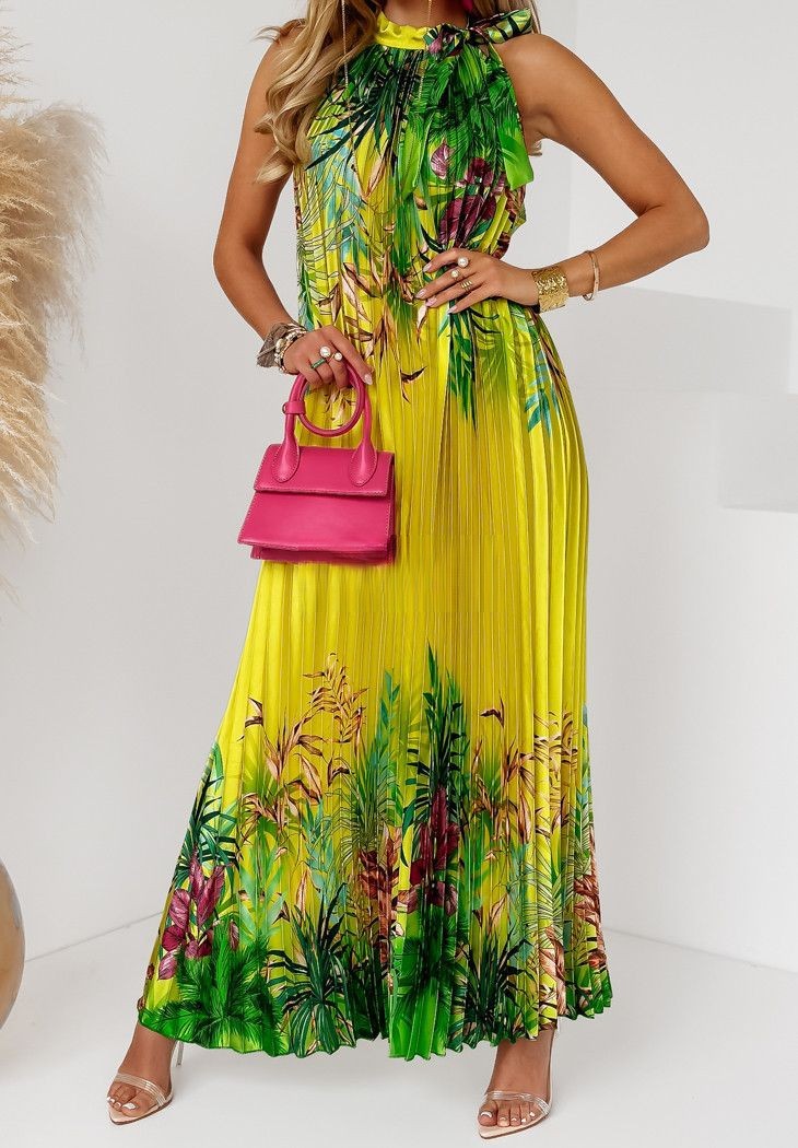 Spandex, Polyester Fabric Type Mid Waist Waist Line Holiday, Travel Occasion Wholesale Women's Bohemian Printing Plant Holiday Travel Standing Collar Sleeveless Swing Dress