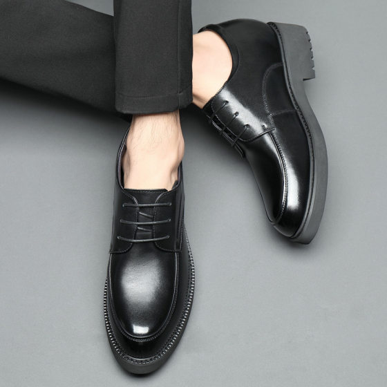 Business Dress Leather Shoes Men's Cowhide Invisible Inner Height 10cm British Light Platform Shoes 8cm Genuine Leather Men's Shoes