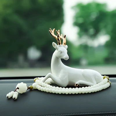 Console High-End Car Car | Car ornaments - send-anti-skid-mat-lie-deer-white-jade-bodhi-gear-beads