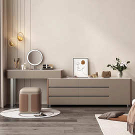 梳妆台斗柜一体轻奢卧室床尾柜实木主卧化妆台意式现代简约化妆桌