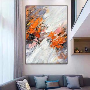 Hand-Painted Oil Painting Stereo Abstract Thick Texture Orange Decorative Painting Accessible Luxury Style Classy Entrance Living Room Floor-Standing Painting Hanging Painting