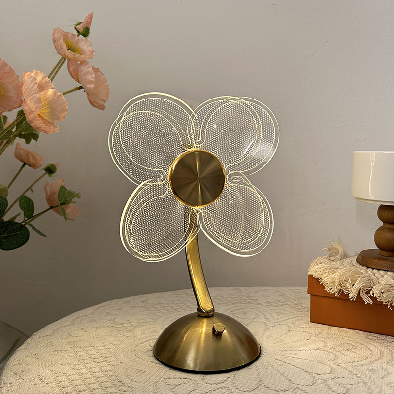 Nuevo estilo transfronterizo luz de lujo táctil recargable lámpara de mesa dormitorio lámpara de noche sensación romántica de alta calidad flor acrílica luz ambiental