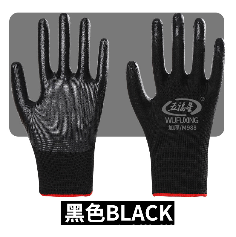 Guantes de seguridad laboral de nitrilo 13 agujas de nylon a prueba de aceite resistente al desgaste con adhesivo al por mayor antideslizante sitio de construcción