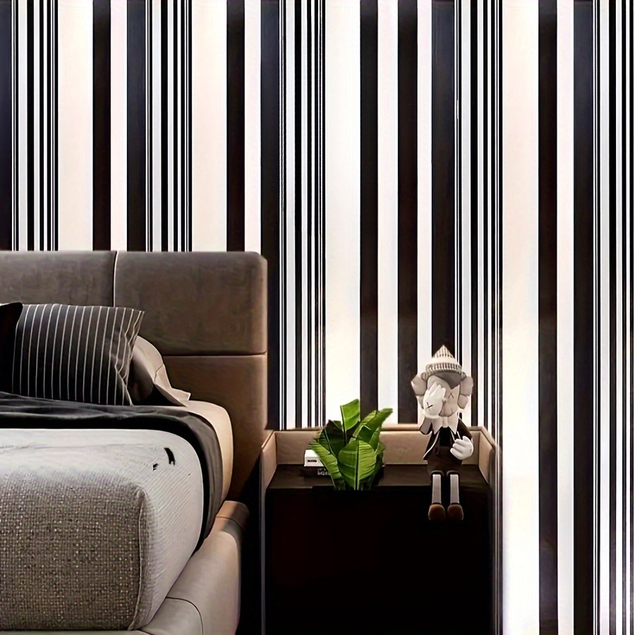 Cross-Border Nordic Black And White Striped 3D Stereo Self-Adhesive Back Wall Decoration Living Room PVC Wallpaper_voghion.com