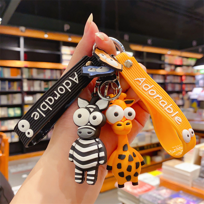 Cartoon Quirky Pop-Eyed Animal 3D Figurine Pop-Eyed Zebra Giraffe Keychain Pendant Backpack Car Chain Accessory Cartoon Quirky Pop-Eyed Animal 3D Figurine Pop-Eyed Zebra Giraffe Keychain Pendant Backpack Car Chain Accessory
