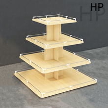 货柜木质展柜超市零食货架堆头展示架产品母婴店圆形置物架中岛柜