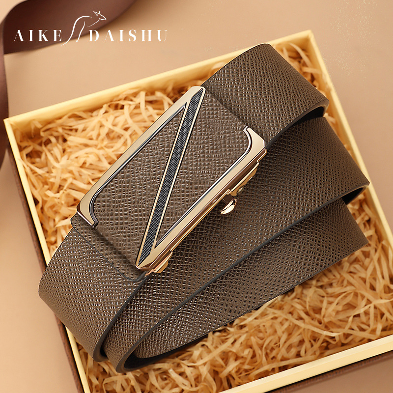 High-end men's belt genuine leather toothless automatic buckle cowhide pants belt business casual young and middle-aged spot pants belt men