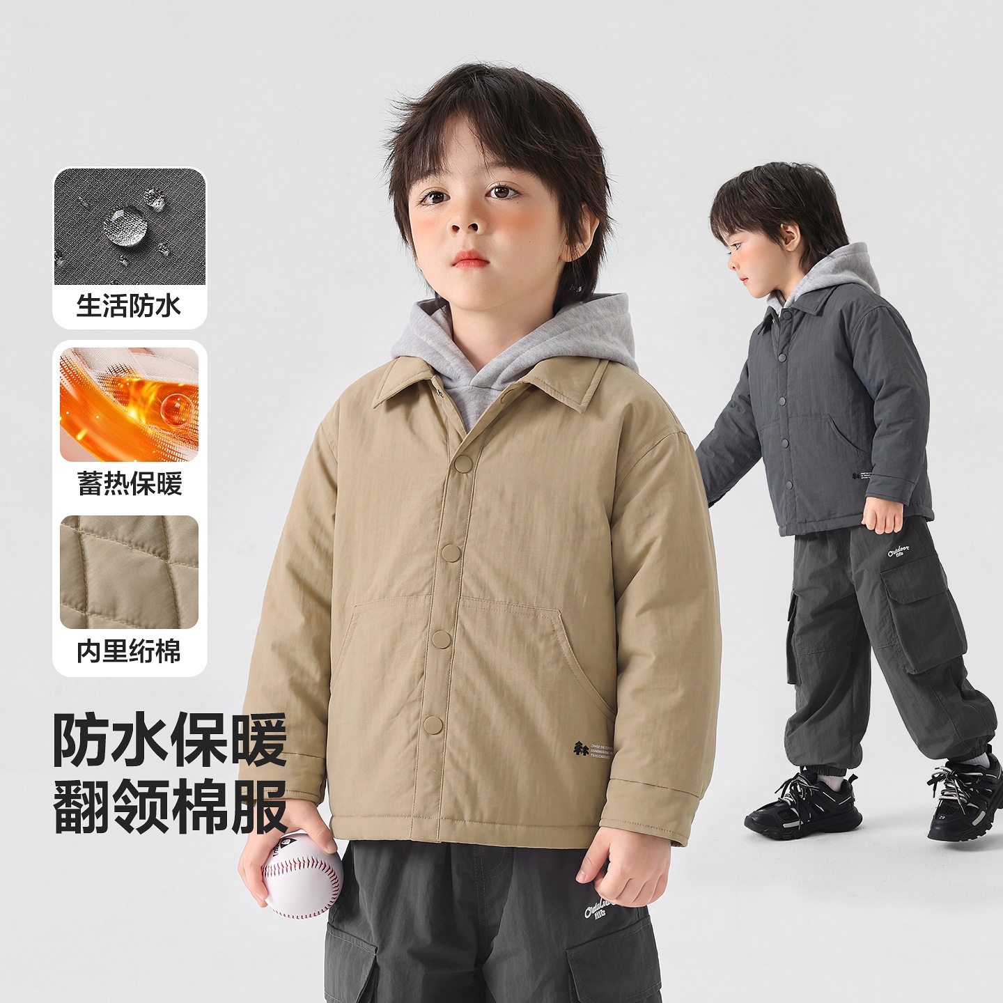 右欧男童棉服冬季防水宝宝棉衣上衣男孩棉袄2026新款童装儿童冬装