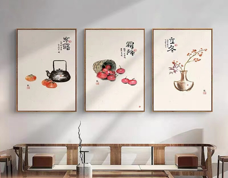 Persimmon Ruyi Porch Decorative Painting Corridor Aisle Mural Vertical Edition Simple New Chinese Style 24 Solar terms Oil Painting Hanging Painting