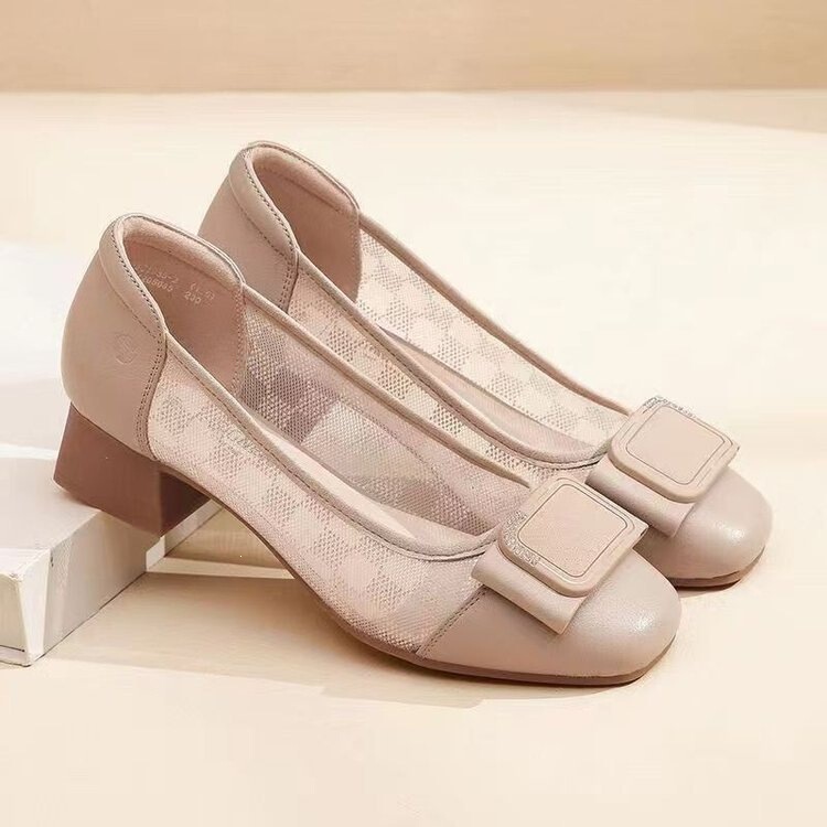 Breathable Single Shoes for Women with Soft Soles 2026 Spring and Summer New Style Medium Heel Thick Heel Sandals Women's Shoes Mom's Shoes Mesh Breathable and Comfortable Breathable Single Shoes for Women with Soft Soles 2026 Spring and Summer New Style Medium Heel Thick Heel Sandals Women's Shoes Mom's Shoes Mesh Breathable and Comfortable
