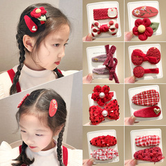 兒童紅色喜髮夾不傷發新款過年髮飾小女孩甜美可愛公主側邊夾頭飾