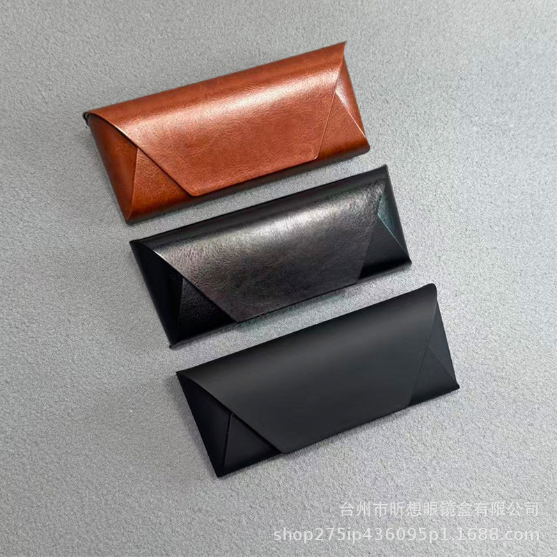 Leather High-End Glasses Case, Simple Retro Bun Handmade Old Cowhide Myopia Sunglasses Storage Box, Logo Printable