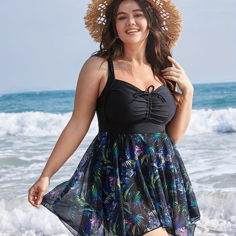 Traje de baño para mujer suelta talla grande traje de baño de una pieza con estampado de moda estilo occidental autocultivo conservador que cubre el vientre gordo MM traje de baño de aguas termales