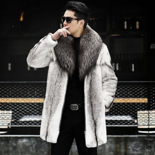 -10 degrees cold-resistant warm Haining mink coat men's winter imitation raccoon fur collar thick warm fur coat