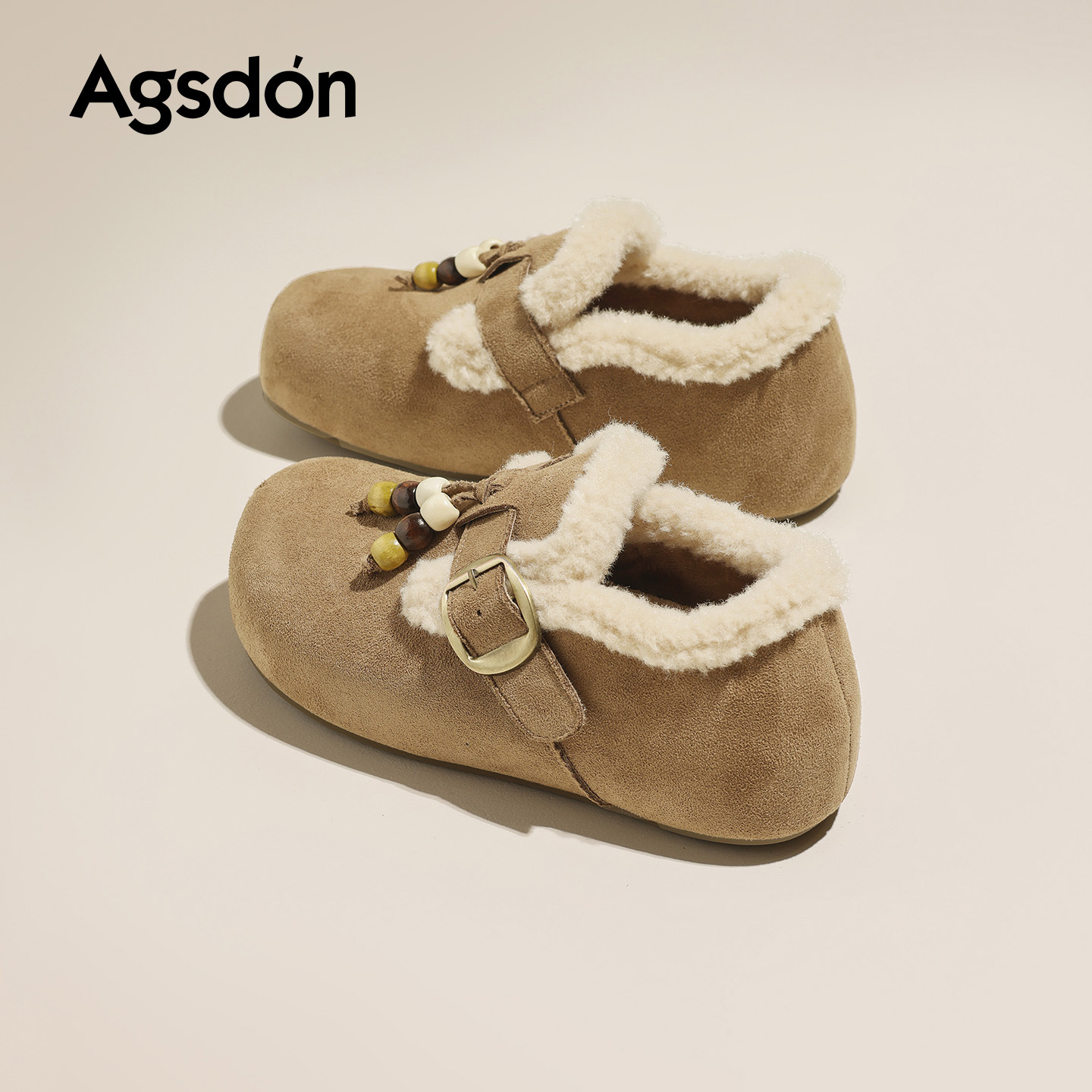 Augu Lion Deng Xiaoping Boccan zapatos de lana para mujeres 2025 nuevo invierno con suela gruesa, zapatos de algodón, botas de nieve peludas pequeñas