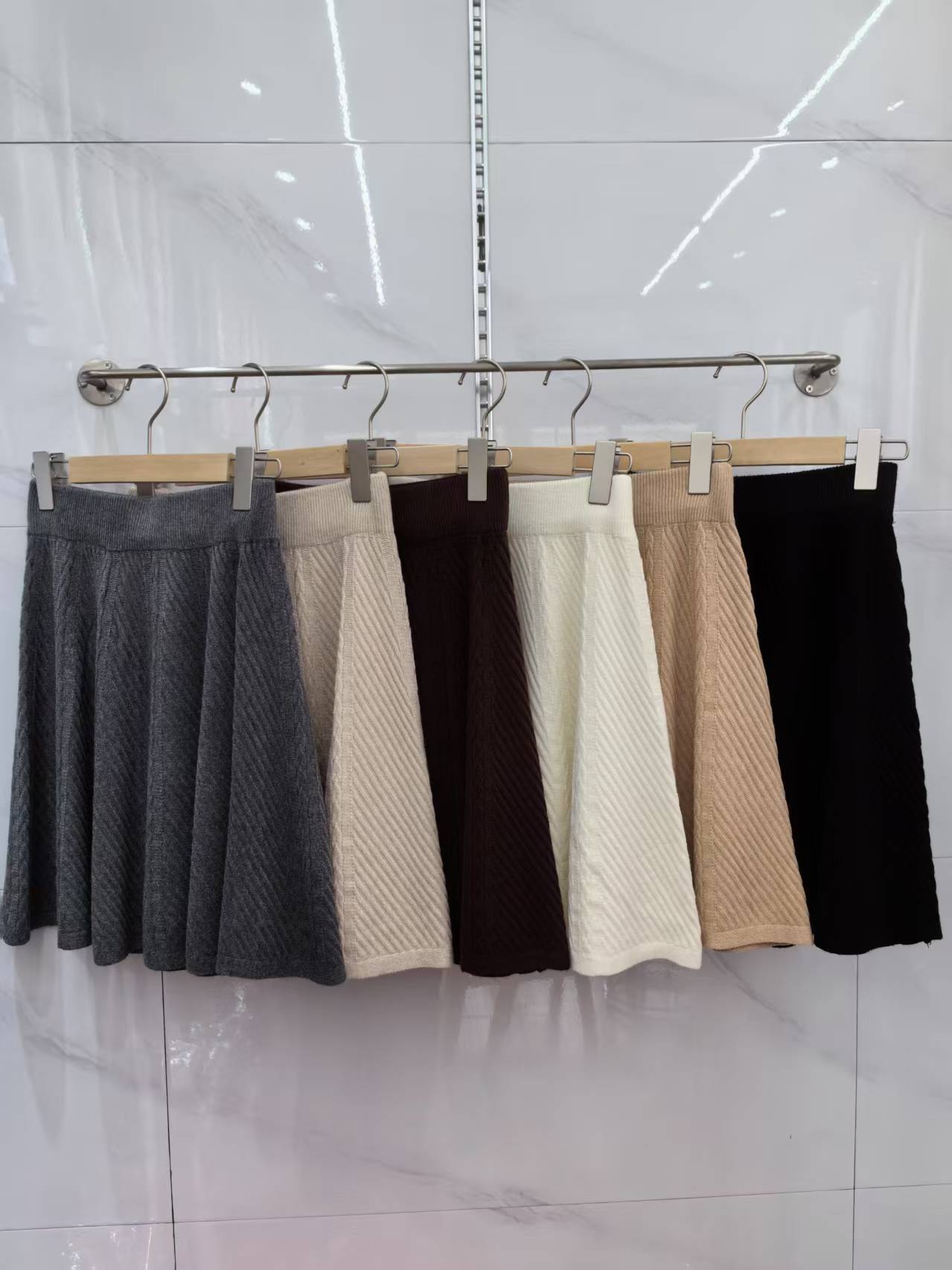 Geplooide gebreide rok high waisted a-lijn minirok dames_voghion.com
