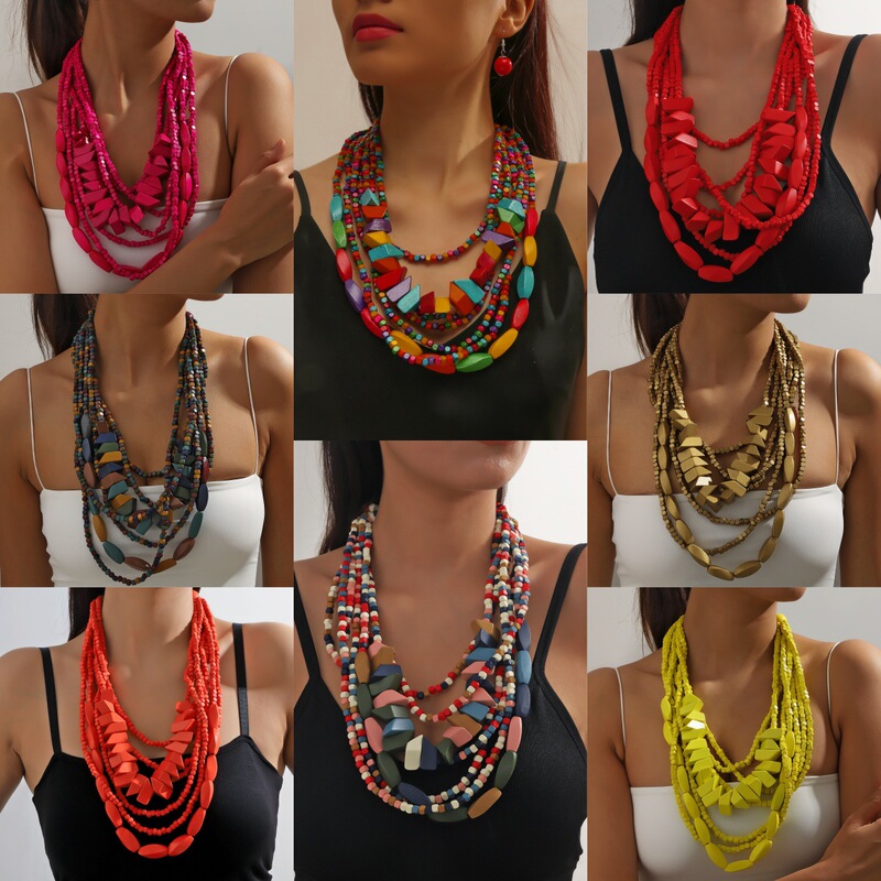 European and American Exaggerated Retro Necklace Female Bohemian Handmade Beaded Style New Bead Jewelry Cross-border Wholesale