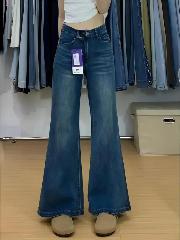 美式复古微喇牛仔裤女2025年夏季新款显瘦高腰阔腿不贴腿喇叭裤子|undefined