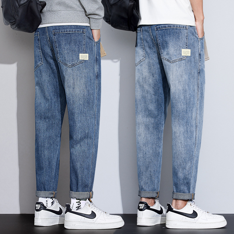 Spring and Summer Men's Loose Straight-Leg Jeans Trendy Brand Harem Cropped Pants Casual Korean Style Stylish Versatile Long Pants