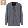 dad Plush thickening knitting Cardigan V-neck thickening Middle and old age Cardigan leisure time man sweater wholesale