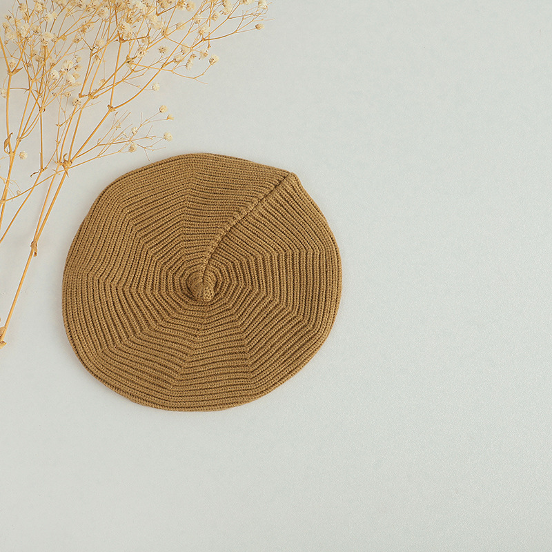 45-50cm 약 6 개월-4 세-탄성 카키 물결 모양의 니트 베레모