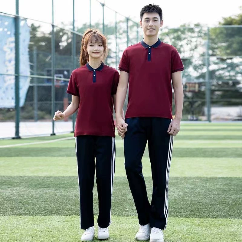 Летняя школьная форма для учащихся средней школы костюм футболка с короткими рукавами для учащихся старших классов младших классов средней школы винно-красная классная форма выпускное фото сплошной цвет