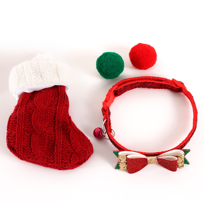 Mascotas de Navidad sombreros collares gatos hierba campana juguetes bola gatos perros accesorios cajas de regalo set de comercio exterior caja