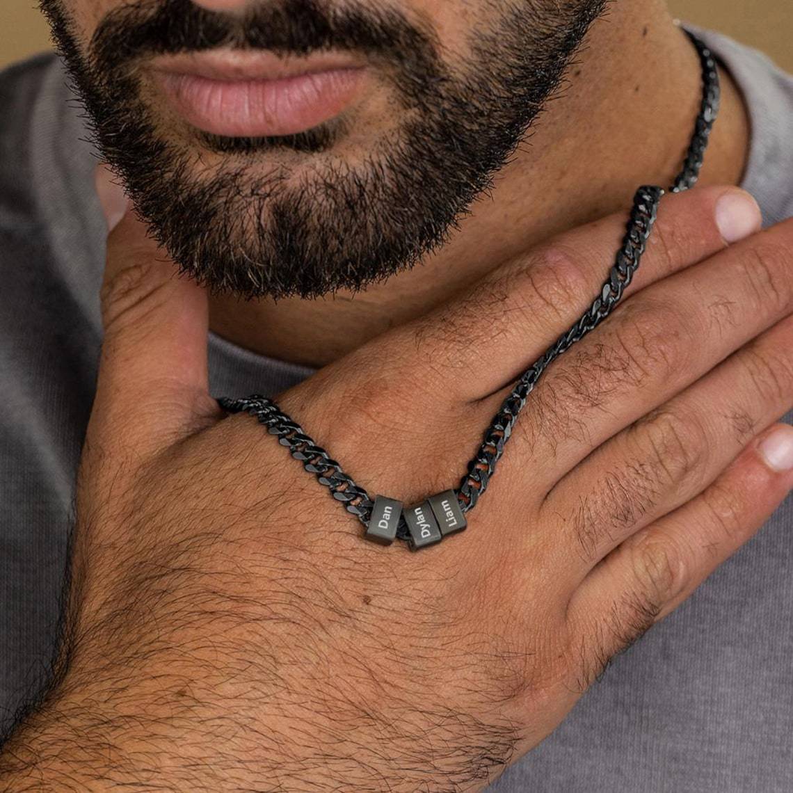 Black Pendant Adjustable Cuban Chain Men's Positioning Ring Engraved Necklace_voghion.com