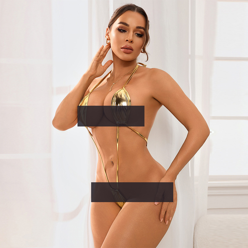 Sexy Lingerie Cross-Border Foreign Trade European and American Style Sexy Pure Desire Leather Three-Point Bikini Tempting Hot One-Piece Outfit for Women
