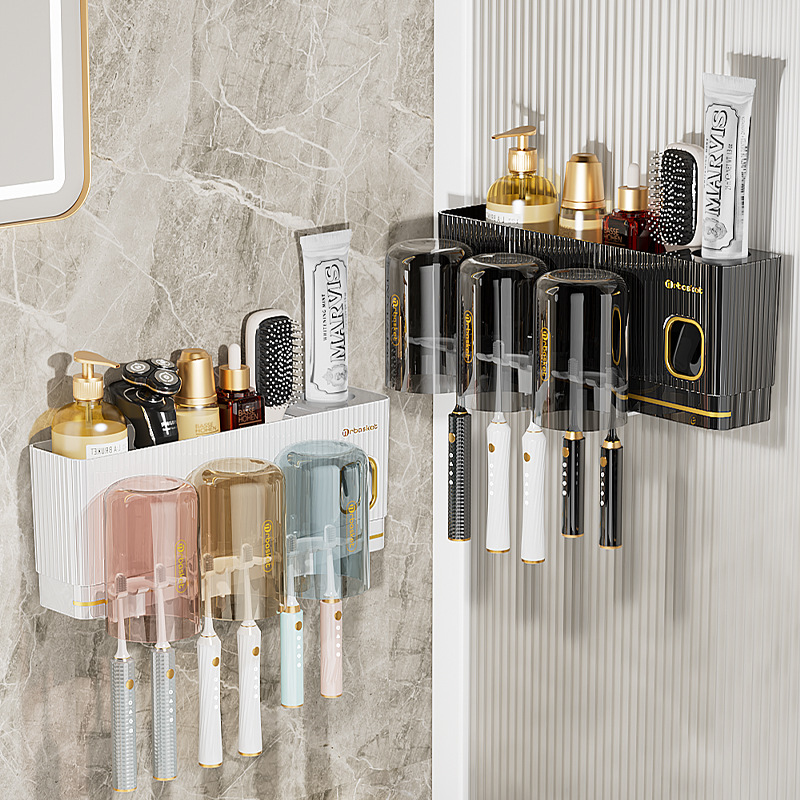 Rack de cepillo de dientes de lujo ligero montado en la pared sin ponche inodoro cepillado Taza estante de cepillo de dientes taza de lavado doméstico traje