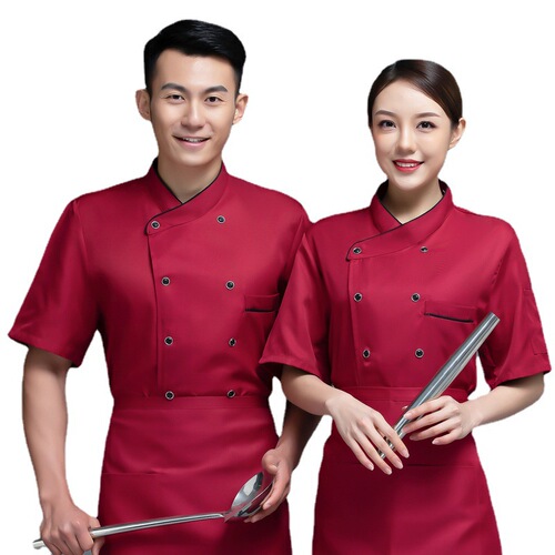 Chef's uniform short-sleeve summer restaurant hotel canteen back kitchen clothes for men and women workwear thin breathable mesh embroidery word