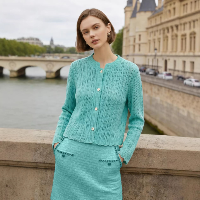 Lp Style Light Luxury Hollow Jacquard Small Stand Collar Sweater for Women, Autumn and Winter Chanel-Style Merino Pure Wool Knit Cardigan Lp Style Light Luxury Hollow Jacquard Small Stand Collar Sweater for Women, Autumn and Winter Chanel-Style Merino Pure Wool Knit Cardigan
