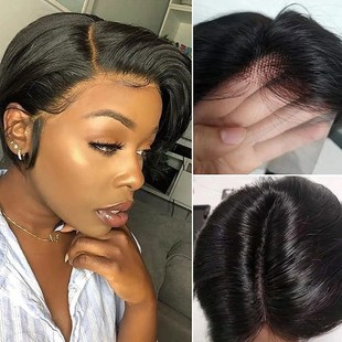 natural Hair Real Hair Front Lace Short Hair Set 100%human hair wig13 * 4 Pix