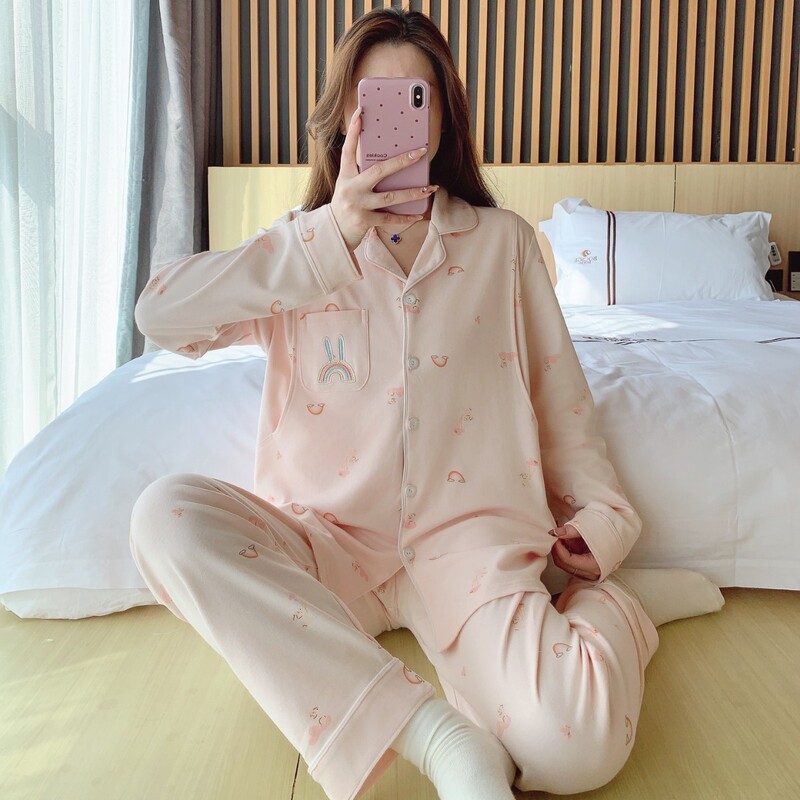 Postpartum Maternity Pajamas for Pregnant Women, Nursing and Maternity Loungewear Set with Chest Pads for Spring and Autumn