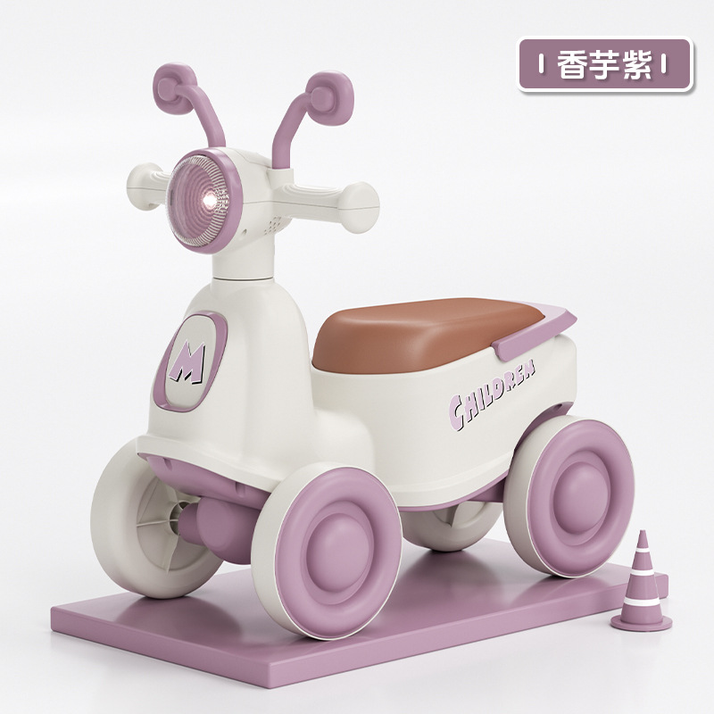 Patineta infantil con luces de música, cuatro ruedas anti-rollover, 1 - 3 años de edad, coche de equilibrio, puede montarse en patineta para niños.