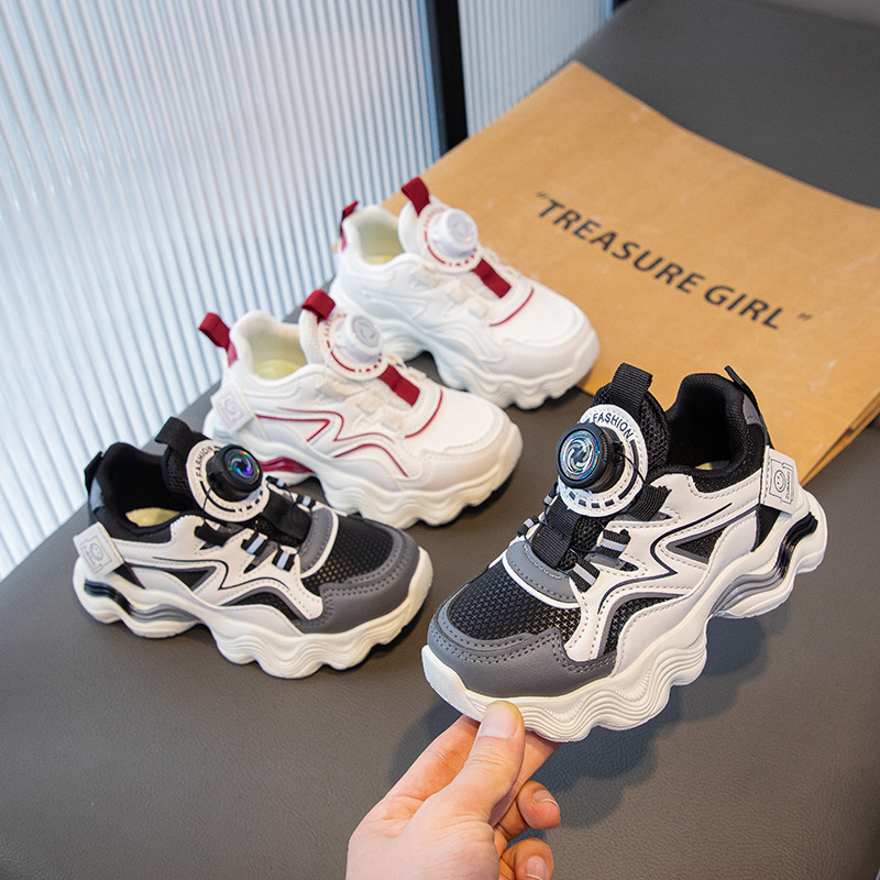 Boys Swivel Button sneaker 2025 Spring and Autumn New Girls Breathable Torre Shoes Children's Light Running Shoes