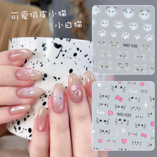 Manicure Kitty Cat Accessories Wearable Nail Patch Hello Kitty Head Sticker Blush Pink Bow Cat Claw