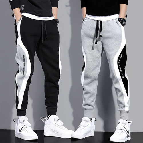 Harlan Pants Korean Style Trendy Tied-In Hem Sweatpants Loose Black and Gray Striped Athletic Pants Slim Men's Casual Long Pants