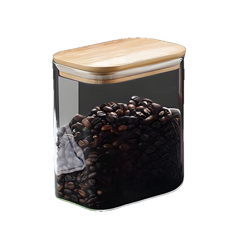 Tanque sellado de vidrio Tanque de almacenamiento cuadrado de vidrio con alto contenido de borosilicato Tanque de almacenamiento de vidrio transparente transfronterizo de granos integrales de cocina